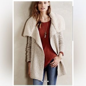 Anthropologie Sleeping on Snow Wool Cardigan Beige Sherpa Collar